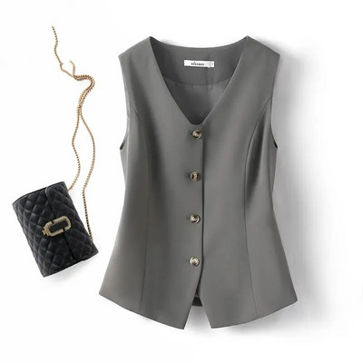 Új, 2023-as divat tavaszi őszi rövid mellény, koreai, bő, ujjatlan, alkalmi női mellény béléssel Mellény dzseki női felsők