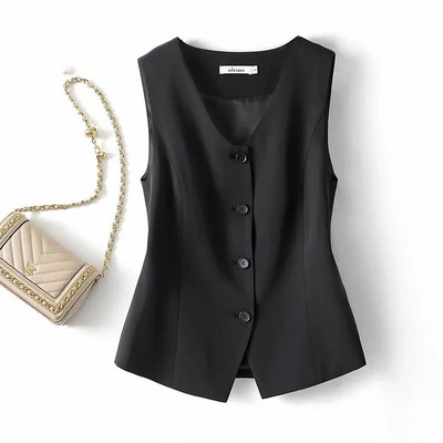 Új, 2023-as divat tavaszi őszi rövid mellény, koreai, bő, ujjatlan, alkalmi női mellény béléssel Mellény dzseki női felsők