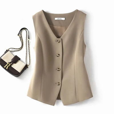 Új, 2023-as divat tavaszi őszi rövid mellény, koreai, bő, ujjatlan, alkalmi női mellény béléssel Mellény dzseki női felsők