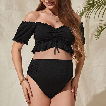 Комплект бикини за бременни Връзка отпред с отворени рамена Бански костюм от две части Къпещи се бременни жени Черен бански костюм Летни плажни бански костюми