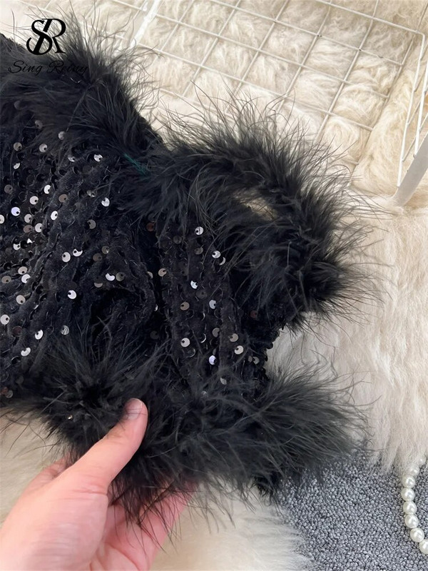 SINGREINY Jesenski, elegantni seksi crni kombinezoni 2023. Europska moda s otvorenim ramenima, patchwork šljokicama, uski, dugi kombinezon