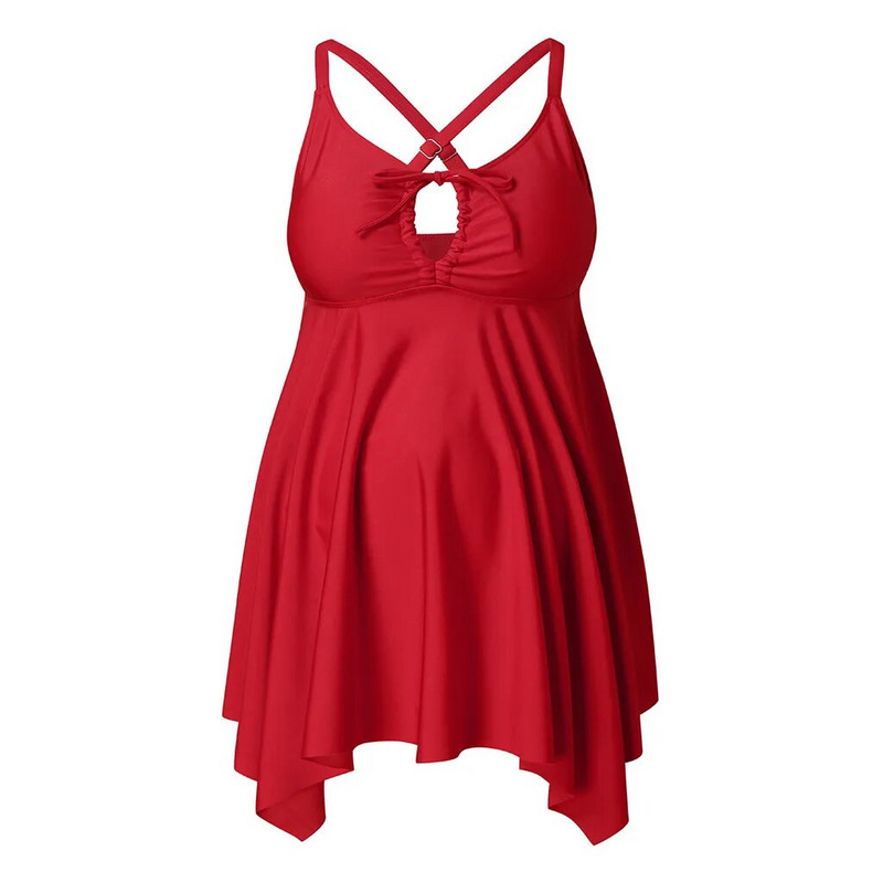 Dvodijelni set kupaćih kostima za trudnice, jednobojni kupaći kostim s križnim remenima, suknja za trudnice, modna ljetna kupaća haljina Kupalʹnik Detskij