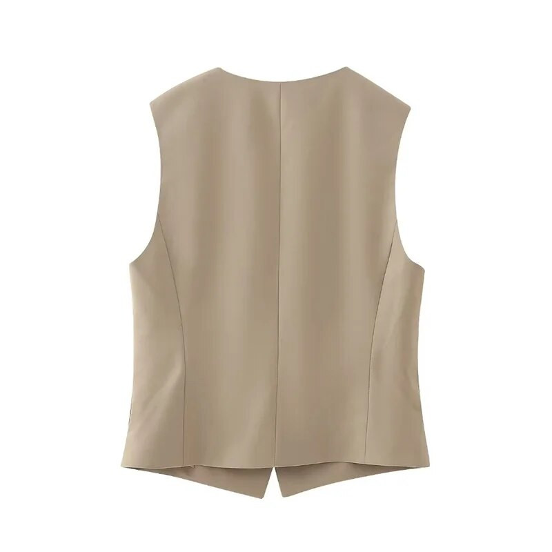 KEYANKETIAN Jesen, novi klasični, uski ženski prsluk s jednorednim kopčanjem s V-izrezom, moderan osnovni uredski ženski kratki prsluk bez rukava