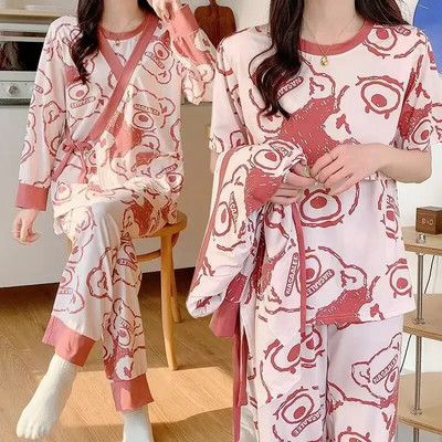 3 kom/komplet trudničke pidžame, odijela za dojilje, modne majice s printom za dojenje + kaputi s dugim rukavima + duge hlače, komplet odjeće za trudnice