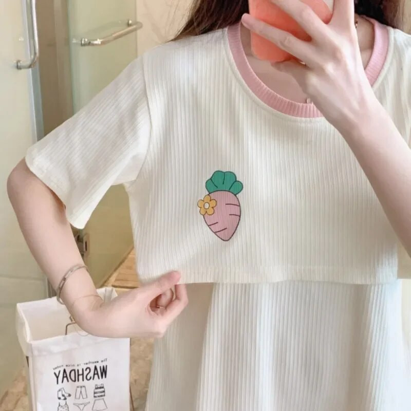 3 kom/komplet trudničke pidžame, odijela za dojilje, modne majice s printom za dojenje + kaputi s dugim rukavima + duge hlače, komplet odjeće za trudnice