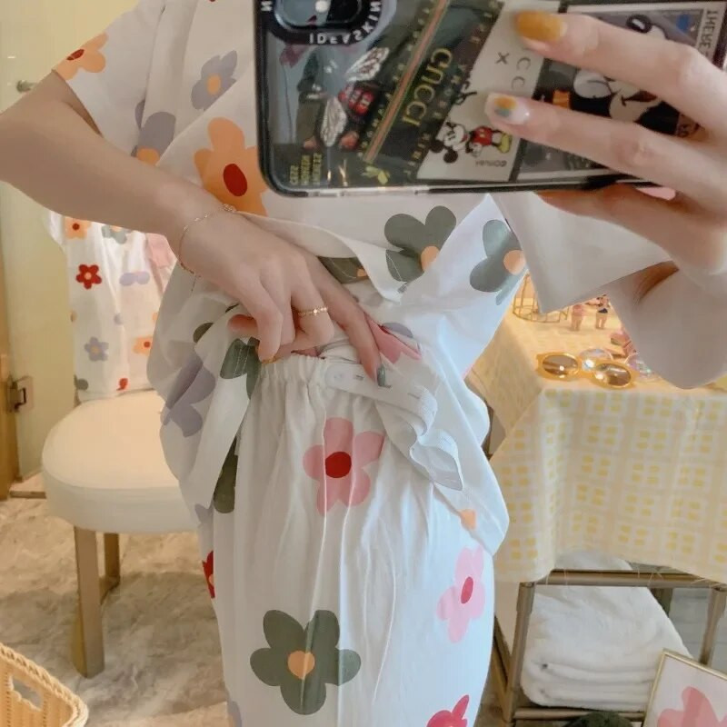 3 kom/komplet trudničke pidžame, odijela za dojilje, modne majice s printom za dojenje + kaputi s dugim rukavima + duge hlače, komplet odjeće za trudnice