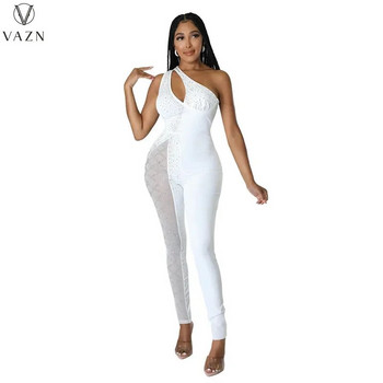 VAZN New Ladies 2022 Fashion Sexy Jumpsuits για πάρτι αμάνικα με έναν ώμο καθαρού χρώματος στενές γυναικείες φόρμες μακριά παντελόνια