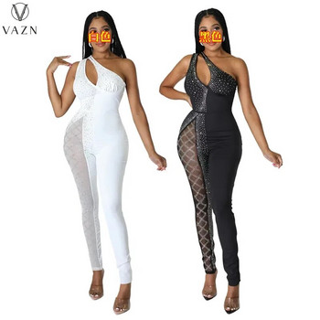 VAZN New Ladies 2022 Fashion Sexy Jumpsuits για πάρτι αμάνικα με έναν ώμο καθαρού χρώματος στενές γυναικείες φόρμες μακριά παντελόνια