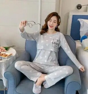 Szoptatás kismama pizsama szettek Pamut Terhesség Női Ruházat Hálóruhák Hosszú ujjú felsők+nadrágok Szoptatás Hálóing Szoptatás