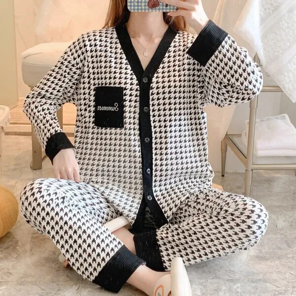 Szoptatás kismama pizsama szettek Pamut Terhesség Női Ruházat Hálóruhák Hosszú ujjú felsők+nadrágok Szoptatás Hálóing Szoptatás