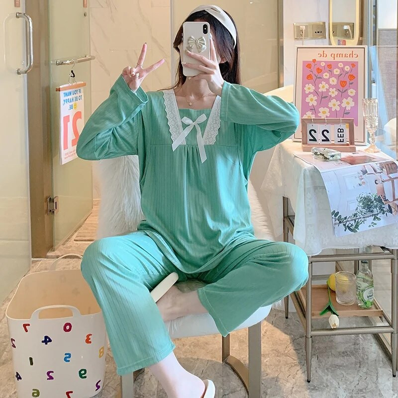 Szoptatás kismama pizsama szettek Pamut Terhesség Női Ruházat Hálóruhák Hosszú ujjú felsők+nadrágok Szoptatás Hálóing Szoptatás