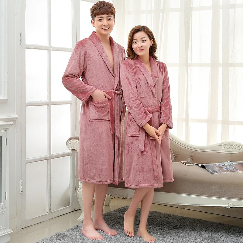 Haljina za ljubavnike Muškarci Žene Topli super meki ogrtač za kupanje Flanel Dugi ogrtač za kupanje od koraljnog flisa Kimono Noćni ogrtač Ugodna spavaćica