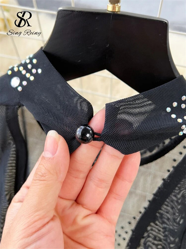 SINGREINY 2023 Moterų karoliukais puošti tinkliniai ilgi šliaužtinukai Madingi berankoviai deimantas be nugarų ploni, seksualūs kombinezonai