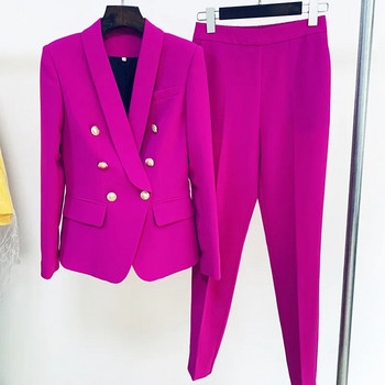 Γυναικείο κομψό κοστούμι εργασίας σημείωτο σακάκι με διπλό στήθος Μπλούζα και παντελόνι σετ δύο τεμαχίων που ταιριάζουν στο γραφείο Γυναικεία ρούχα