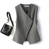 Novi 2023. modni kratki prsluk proljeće jesen ženski korejski uski struk bez rukava, ležerni s podstavom, ženski prsluk