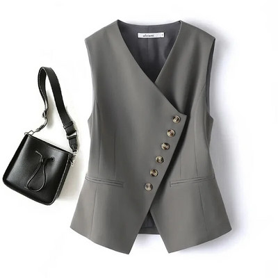 Novi 2023. modni kratki prsluk proljeće jesen ženski korejski uski struk bez rukava, ležerni s podstavom, ženski prsluk