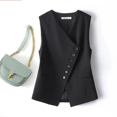 Novi 2023. modni kratki prsluk proljeće jesen ženski korejski uski struk bez rukava, ležerni s podstavom, ženski prsluk