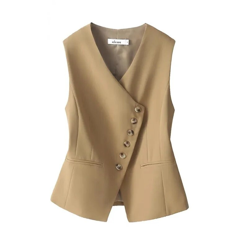 Novi 2023. modni kratki prsluk proljeće jesen ženski korejski uski struk bez rukava, ležerni s podstavom, ženski prsluk