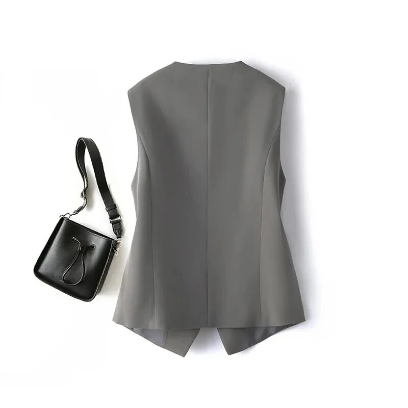 Novi 2023. modni kratki prsluk proljeće jesen ženski korejski uski struk bez rukava, ležerni s podstavom, ženski prsluk