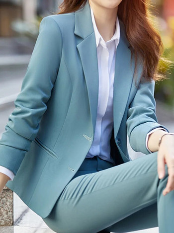 Γυναικείο Blazer Elegant Chic Office Άνοιξη φθινόπωρο επαγγελματικό casual μονό κουμπί μακρυμάνικο Blazer ίσιο παντελόνι