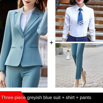 Naiste bleiser Elegantne šikk kontor Kevad-sügis Professionaalne vabaaja ühe nööbiga pikkade varrukatega bleiser sirged püksid, riided