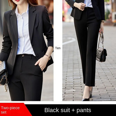 Naiste bleiser Elegantne šikk kontor Kevad-sügis Professionaalne vabaaja ühe nööbiga pikkade varrukatega bleiser sirged püksid, riided