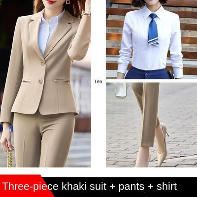 Naiste bleiser Elegantne šikk kontor Kevad-sügis Professionaalne vabaaja ühe nööbiga pikkade varrukatega bleiser sirged püksid, riided