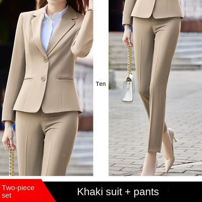 Naiste bleiser Elegantne šikk kontor Kevad-sügis Professionaalne vabaaja ühe nööbiga pikkade varrukatega bleiser sirged püksid, riided
