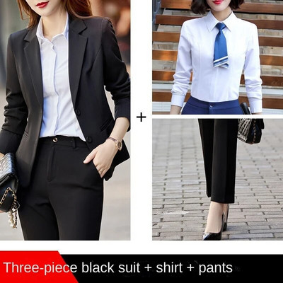 Naiste bleiser Elegantne šikk kontor Kevad-sügis Professionaalne vabaaja ühe nööbiga pikkade varrukatega bleiser sirged püksid, riided