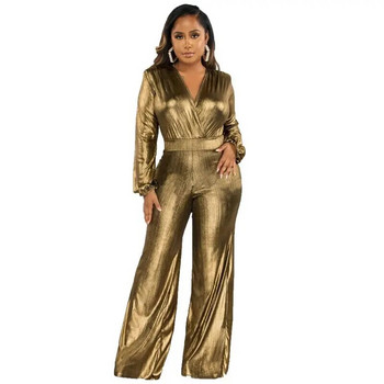 Glitter Metallic Party Nightclub Γυναικεία φόρμα 2023 Φθινοπωρινό κομψό μακρυμάνικο ψηλόμεσο παντελόνι για γυναίκες