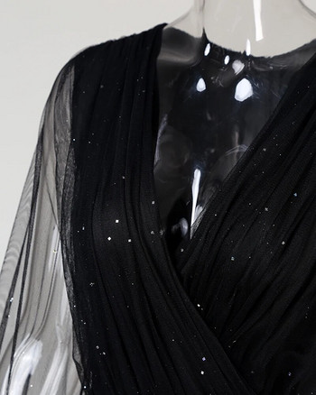 Дамски моден елегантен лъскав прозрачен мрежест гащеризон с джобен дизайн 2023 г. Нов