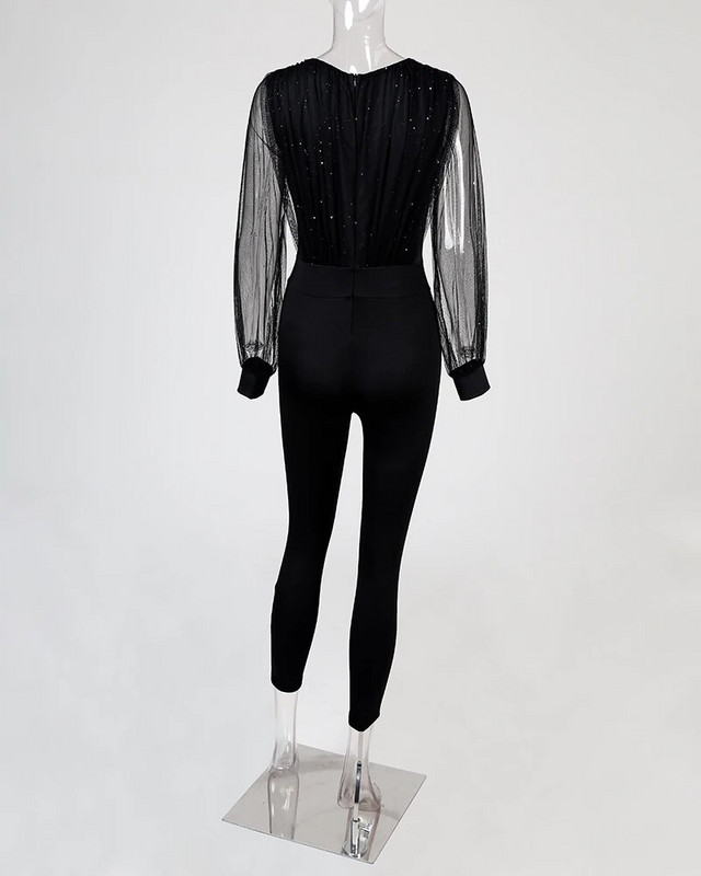 Ženski modni, elegantni, sjajni, prozirni mrežasti kombinezon s džepnim dizajnom, novo 2023