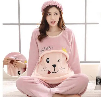 Jesenska flanelska odjeća za trudnice, zimska tanka pidžama od koraljnog flisa Komplet pidžama za trudnice i dojilje