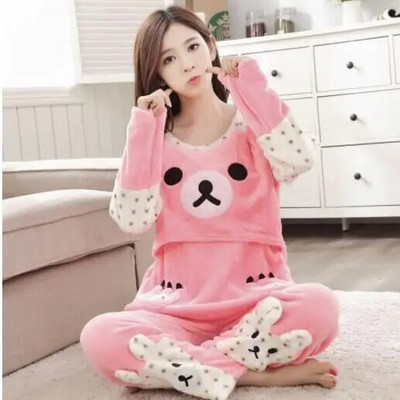 Jesenska flanelska odjeća za trudnice, zimska tanka pidžama od koraljnog flisa Komplet pidžama za trudnice i dojilje