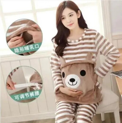 Jesenska flanelska odjeća za trudnice, zimska tanka pidžama od koraljnog flisa Komplet pidžama za trudnice i dojilje