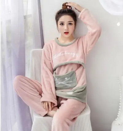 Jesenska flanelska odjeća za trudnice, zimska tanka pidžama od koraljnog flisa Komplet pidžama za trudnice i dojilje