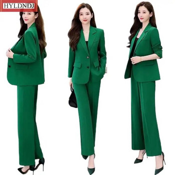 Дамски нов моден професионален костюм Корейски елегантен пролет есен нов ежедневен блейзър палто + панталон Комплект от две части Femlae Clothin