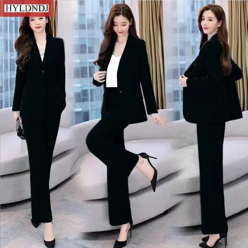 Női új divatos professzionális öltöny koreai elegáns tavaszi őszi új alkalmi blézer kabát + nadrág kétrészes szett női ruha