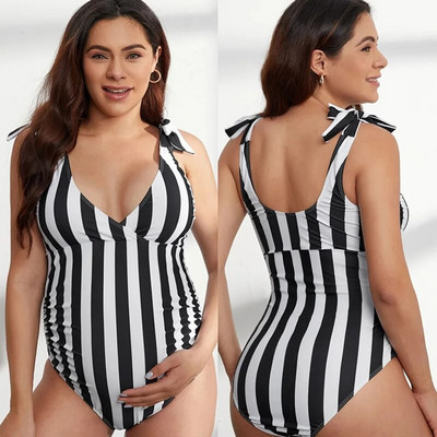 Seksi jednodijelni kupaći kostim s V prugama Jednodijelni kupaći kostim za trudnice Jednobojni kupaći kostim Odjeća za plažu za trudnice Ženski bodi 2023. Kupaći kostim za trudnice