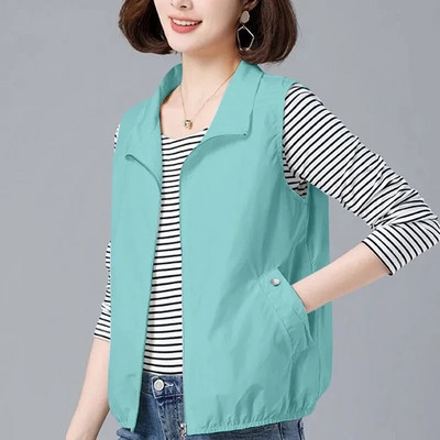 Įprasta liemenė su pamušalu moteriška juoda solidi plona vasarinė striukė be rankovių 2024 m. pavasario liemenė, madinga Chalecos Mujer I159