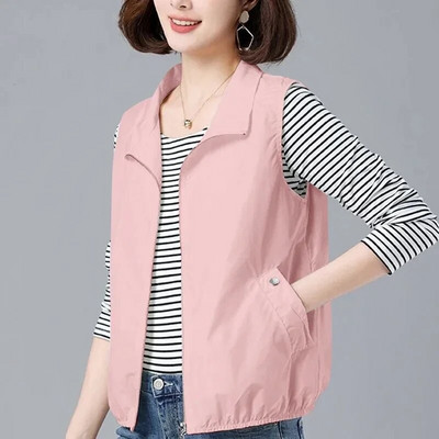 Įprasta liemenė su pamušalu moteriška juoda solidi plona vasarinė striukė be rankovių 2024 m. pavasario liemenė, madinga Chalecos Mujer I159