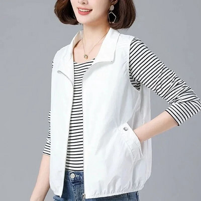 Įprasta liemenė su pamušalu moteriška juoda solidi plona vasarinė striukė be rankovių 2024 m. pavasario liemenė, madinga Chalecos Mujer I159