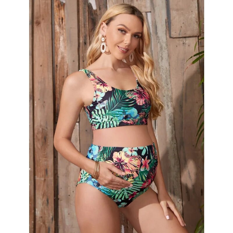 Nėščiųjų moterų maudymosi kostiumėlis su bikiniu Seksualūs maudymosi kostiumėlių rinkiniai dideliems dydžiams Nėščiųjų paplūdimio apranga Nėštumo maudymosi kostiumėliai Maudymosi komplektai