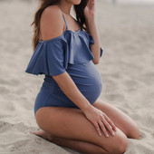 Jednodijelni kupaći kostim za trudnice Jednobojna odjeća s volanima za trudnice Trudnički ljetni kupaći kostimi s volanima za trudnice
