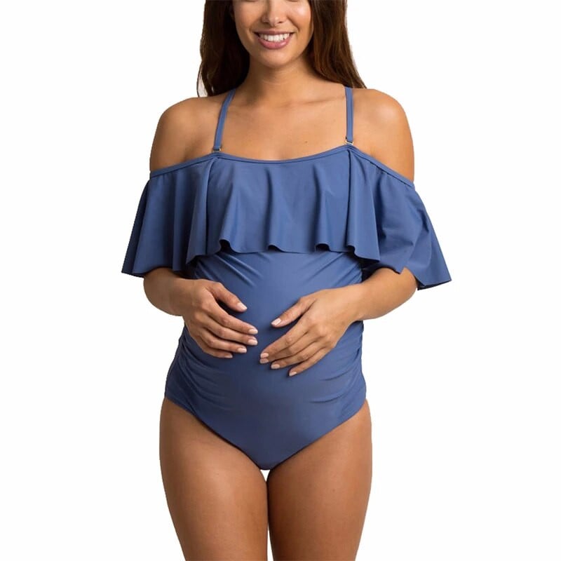 Jednodijelni kupaći kostim za trudnice Jednobojna odjeća s volanima za trudnice Trudnički ljetni kupaći kostimi s volanima za trudnice