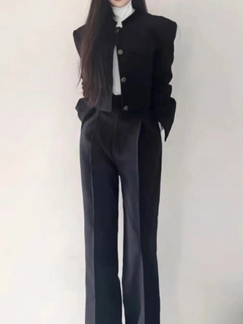Γυναικεία μόδα Κομψό επαγγελματικό μαύρο παντελόνι κοστούμι Vintage Crop σακάκι και παντελόνι σετ δύο τεμαχίων Γυναικεία παντελόνια