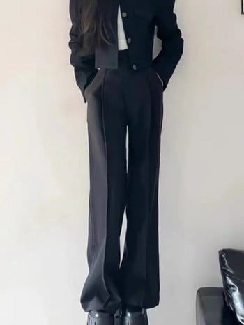 Γυναικεία μόδα Κομψό επαγγελματικό μαύρο παντελόνι κοστούμι Vintage Crop σακάκι και παντελόνι σετ δύο τεμαχίων Γυναικεία παντελόνια