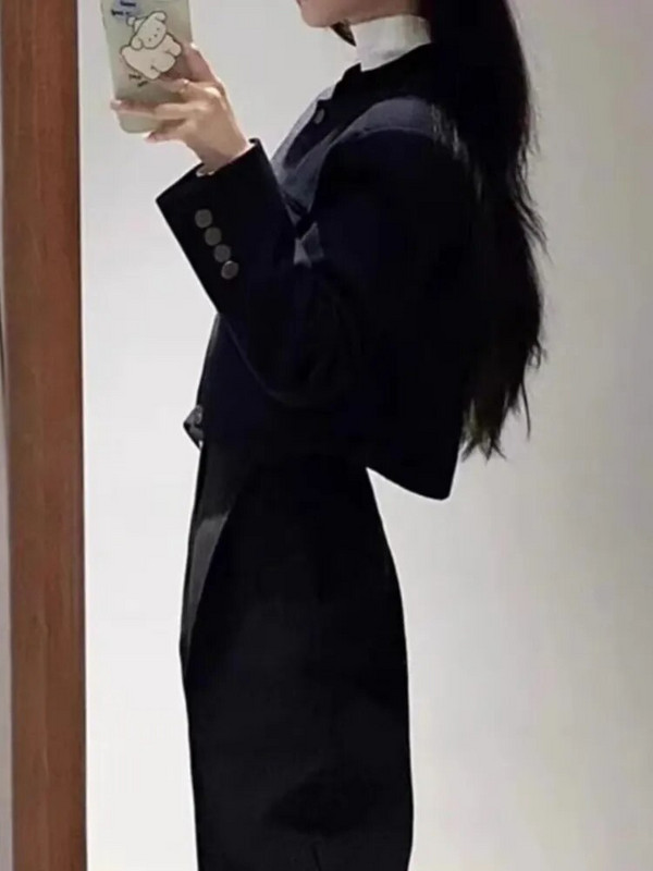 Ženska moda Elegantni ležerni poslovni crni odijelo s hlačama Vintage kratki blejzer jakne i hlače Dvodijelni set Ženska odijela s hlačama