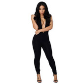 Nemokamas pristatymas Sexy Deep V kaklo juodas kombinezonas vakarėliui