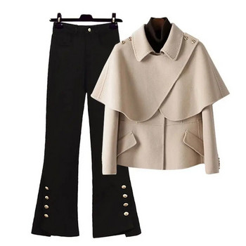 Γυναικείο Φθινοπωρινό, Χειμερινό Νέο Vintage μακρύ μανίκι κοστούμι παλτό + παντελόνι Micro flared σετ δύο τεμαχίων κορεατικά casual blazers ασορτί